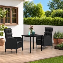 Sturdy 3-Piece Black Garden Dining Set with Reclining Chairs