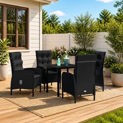 5-Piece Outdoor Dining Set with Black Reclining Chairs