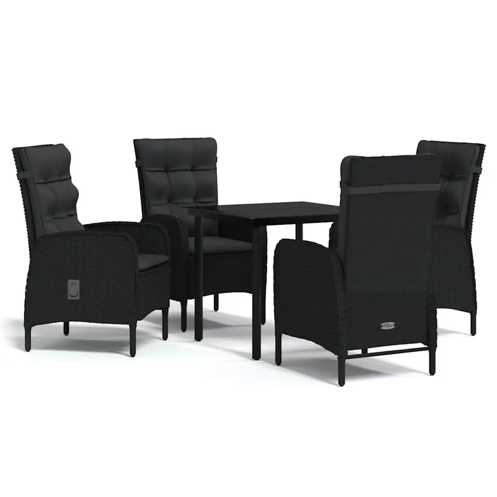 5-Piece Outdoor Dining Set with Black Reclining Chairs