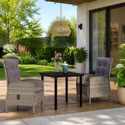 Stylish 3 Piece Outdoor Dining Set with Grey Glass Table