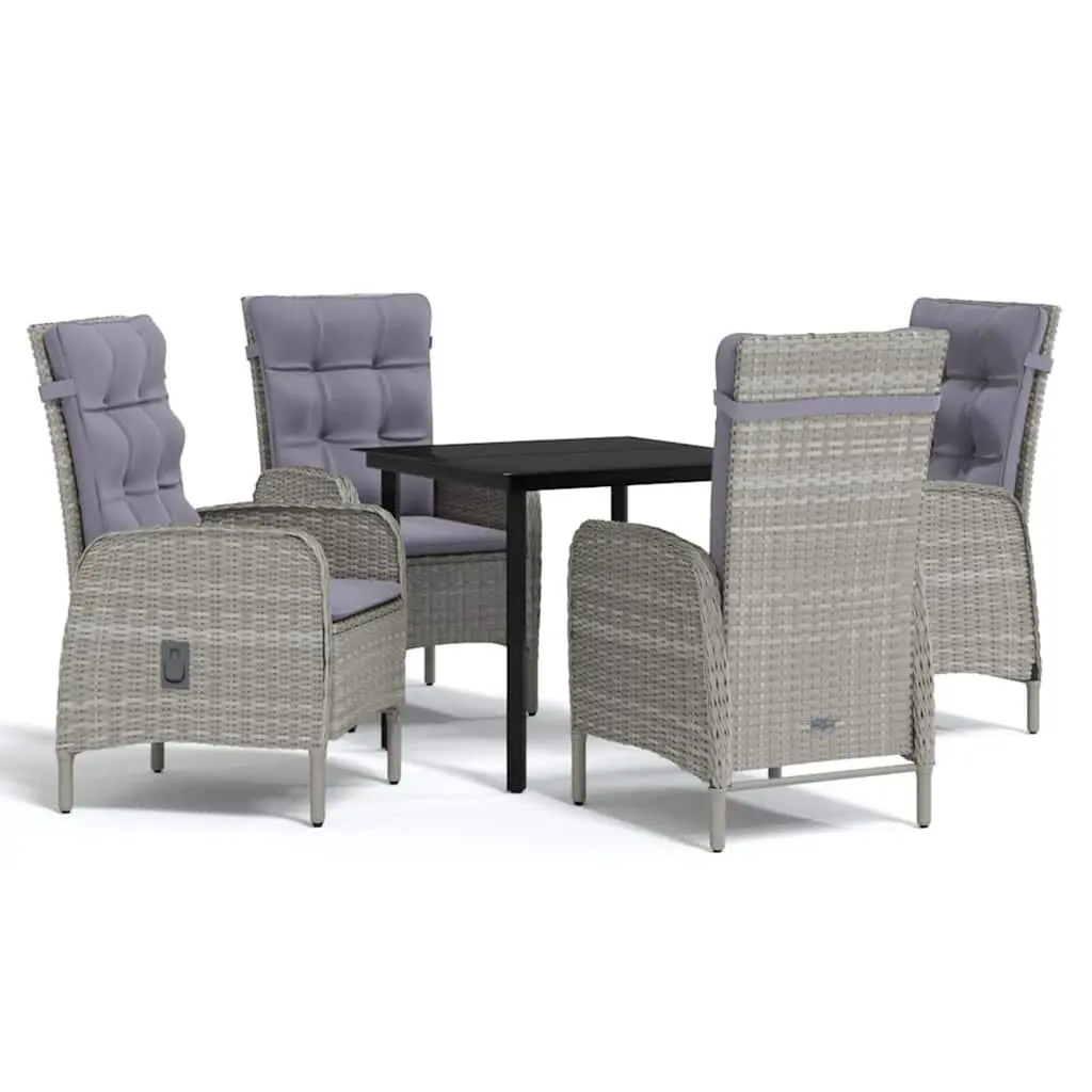 Outdoor Dining Set Rattan Grey Black Glass Table 5 Piece