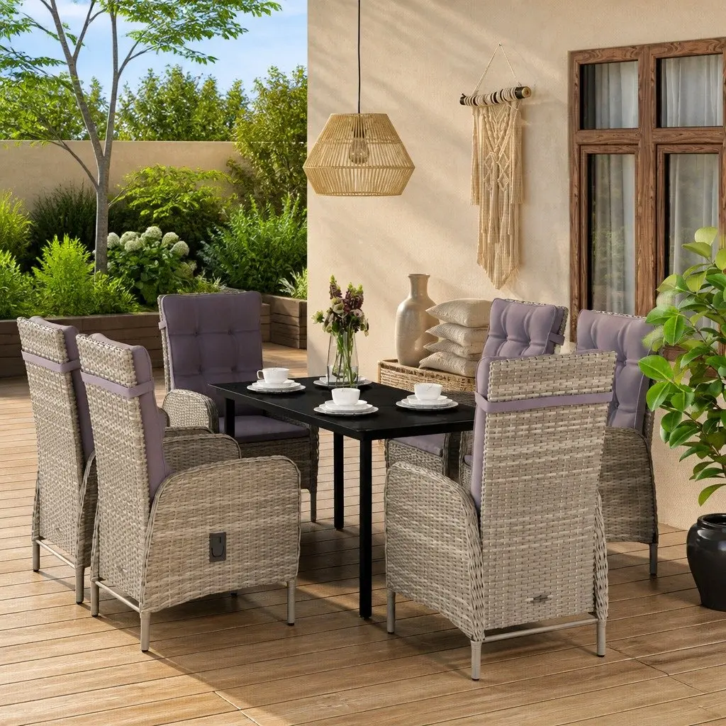 7-Piece Grey Outdoor Dining Set with Cushions