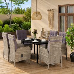 7-Piece Grey Outdoor Dining Set with Cushions