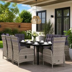 Sturdy 9 Piece Grey and Black Outdoor Dining Set