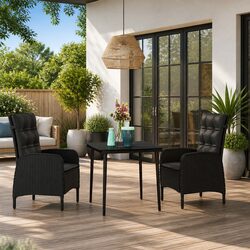Black 3-Piece Garden Dining Set with Cushions