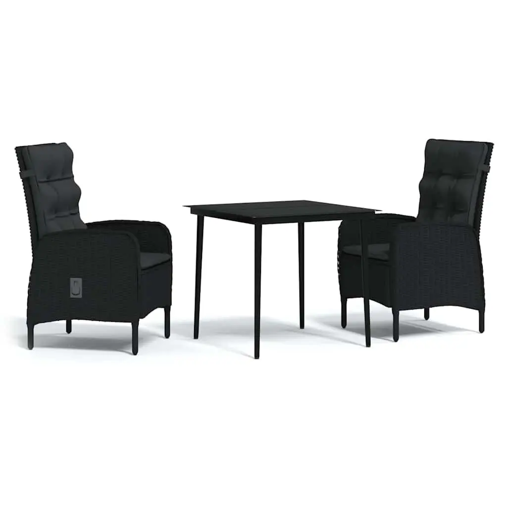 Black 3-Piece Garden Dining Set with Cushions