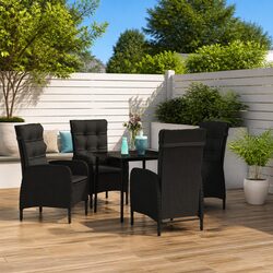 5 Piece Black Outdoor Dining Set with Reclining Chairs