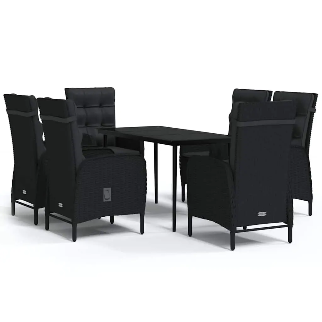 7 Piece Garden Dining Set Powder-coated Steel PE Rattan Black Glass Table