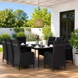 Premium Garden Dining Set: 9-Piece Black Glass Ensemble