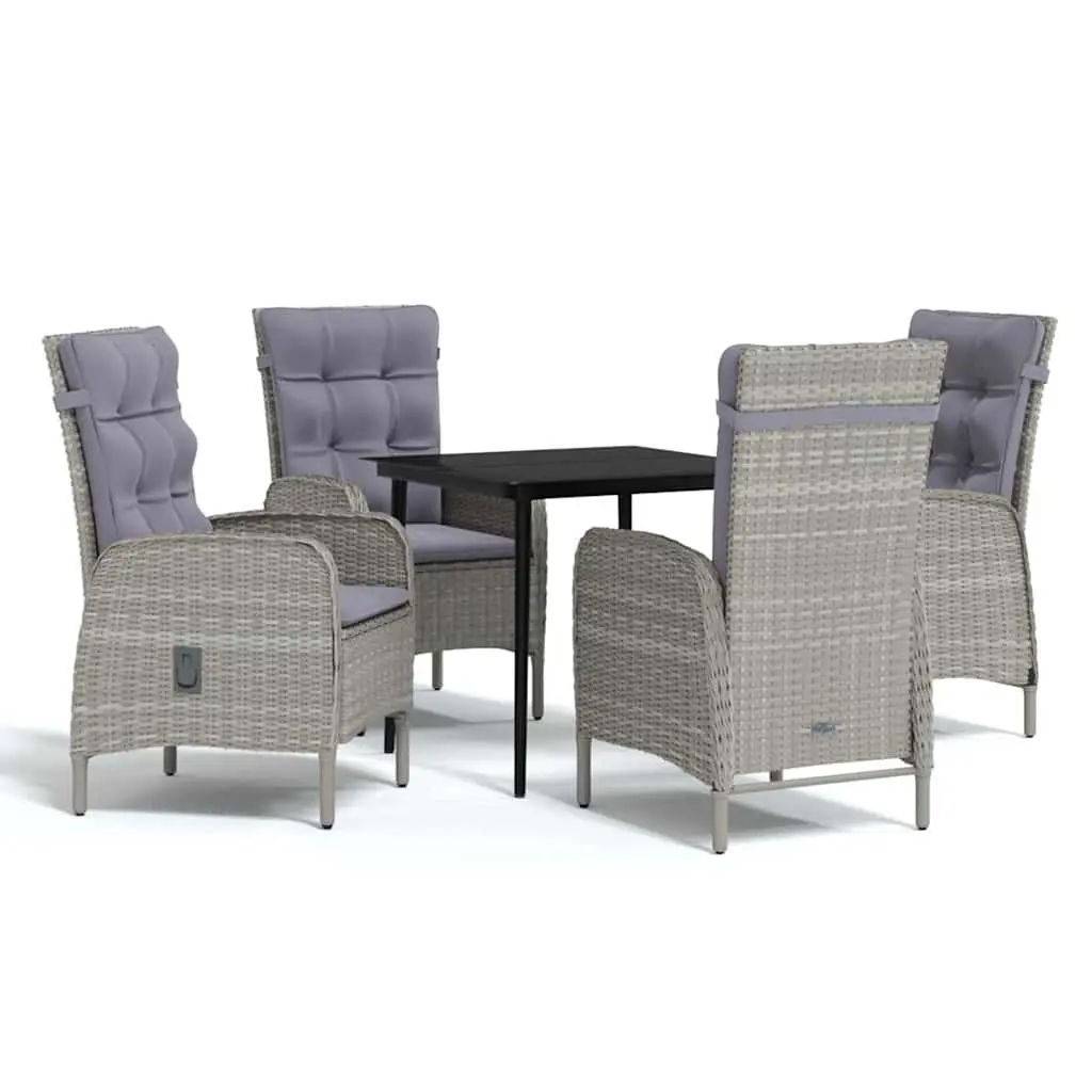 Outdoor Dining Set PE Rattan Steel 5 Piece Grey with Cushions Glass Table