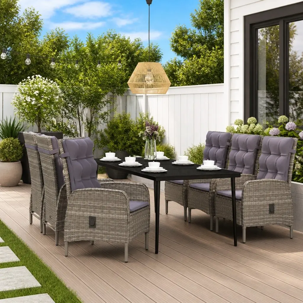 Outdoor Garden Dining Set 7 Piece Grey Black