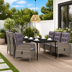 Outdoor Garden Dining Set 7 Piece Grey Black