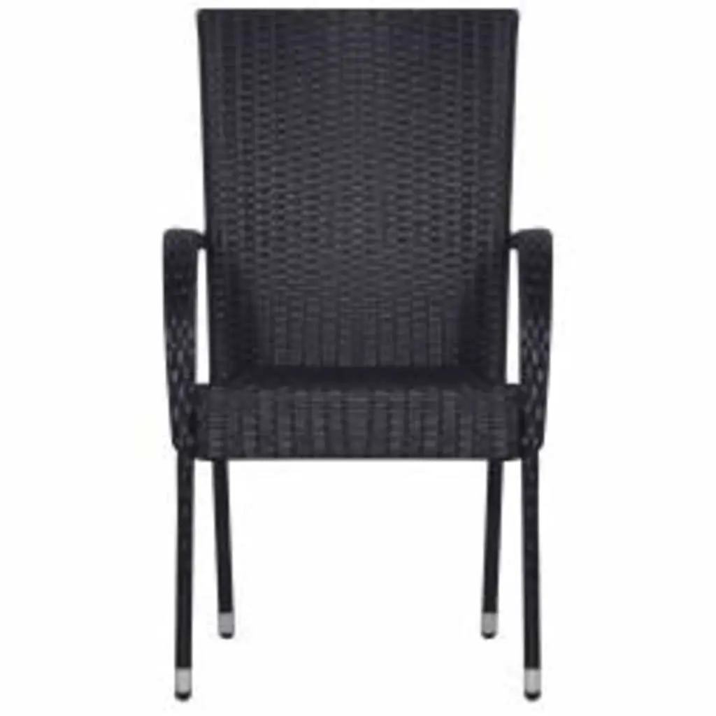 Outdoor Dining Set 3 Piece Black Steel Frame Glass Table Rattan Chairs
