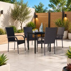5-Piece Outdoor Dining Set with Black Steel Frame