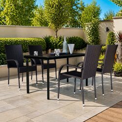 Stylish 5 Piece Outdoor Dining Set with Black Steel Frame