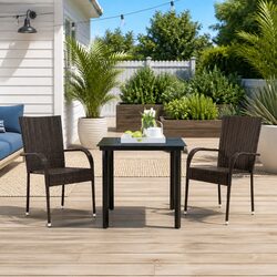 Durable 3 Piece Outdoor Dining Set with Glass Table