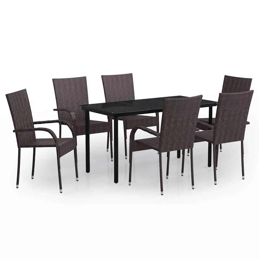 7-Piece Brown Outdoor Dining Set with Glass Table