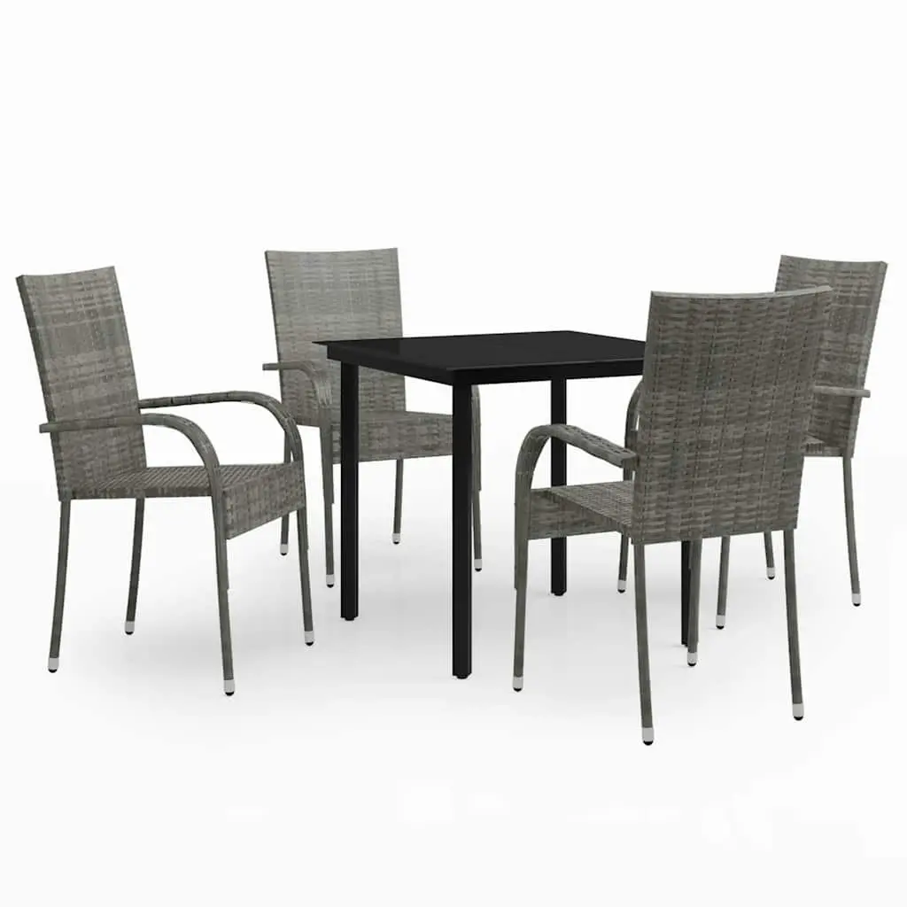 5 Piece Garden Dining Set Powder-coated Steel PE Rattan Glass Table Grey Black