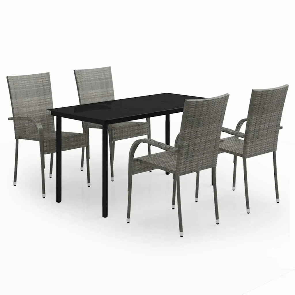 5 Piece Outdoor Dining Set Powder-Coated Steel PE Rattan Glass Grey Black