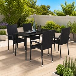 5-Piece Outdoor Dining Set with Black Steel and Rattan Chairs