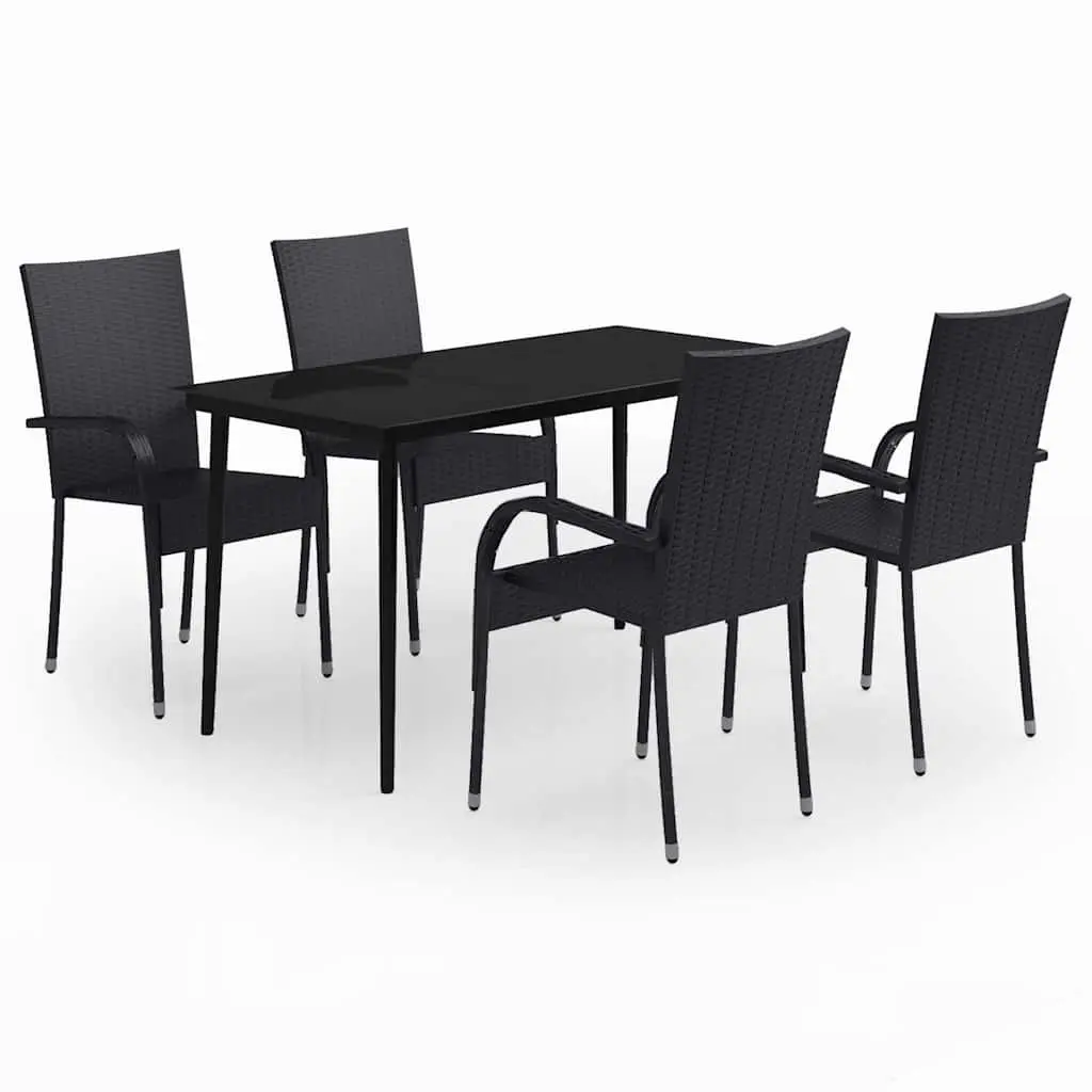 5-Piece Outdoor Dining Set with Black Steel and Rattan Chairs