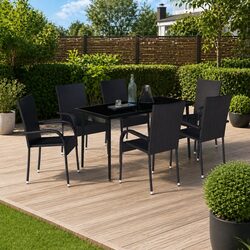 7-Piece Black Steel and Rattan Garden Dining Set