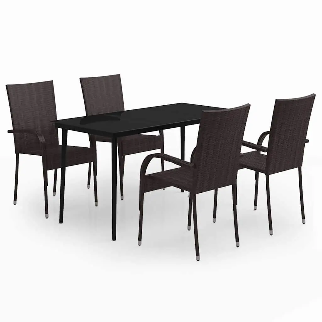5 Piece Brown Black Garden Dining Set
