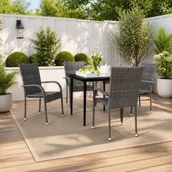 5-Piece Steel Frame Outdoor Dining Set with Rattan Chairs