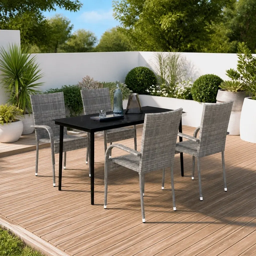 5-Piece Grey Black Outdoor Garden Dining Set