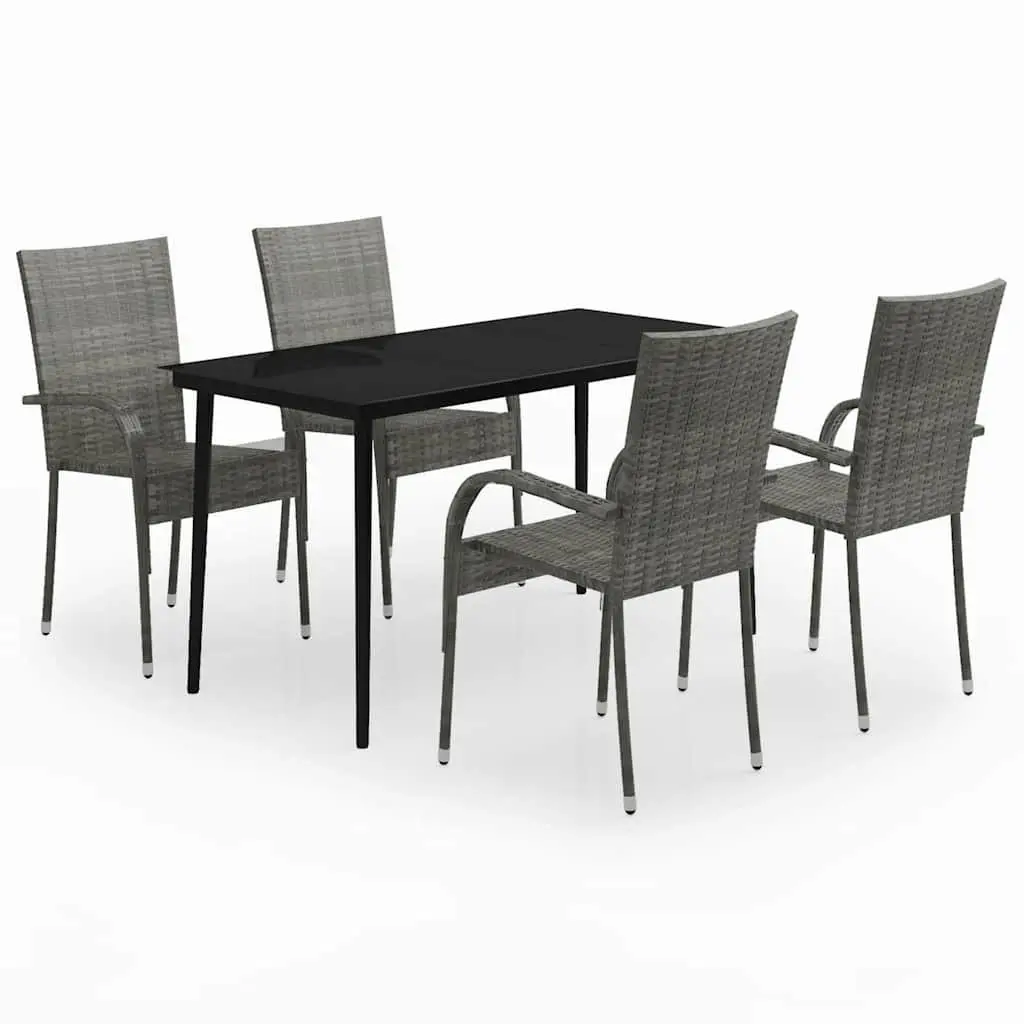 5-Piece Grey Black Outdoor Garden Dining Set