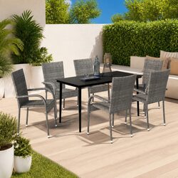 Sturdy 7-Piece Garden Dining Set in Grey and Black