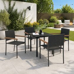 Durable 5-Piece Garden Dining Set with Black Glass Table