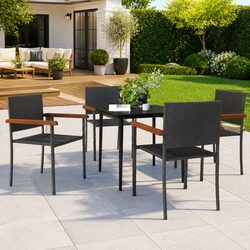 Premium 5 Piece Garden Dining Set with Black Rattan Chairs