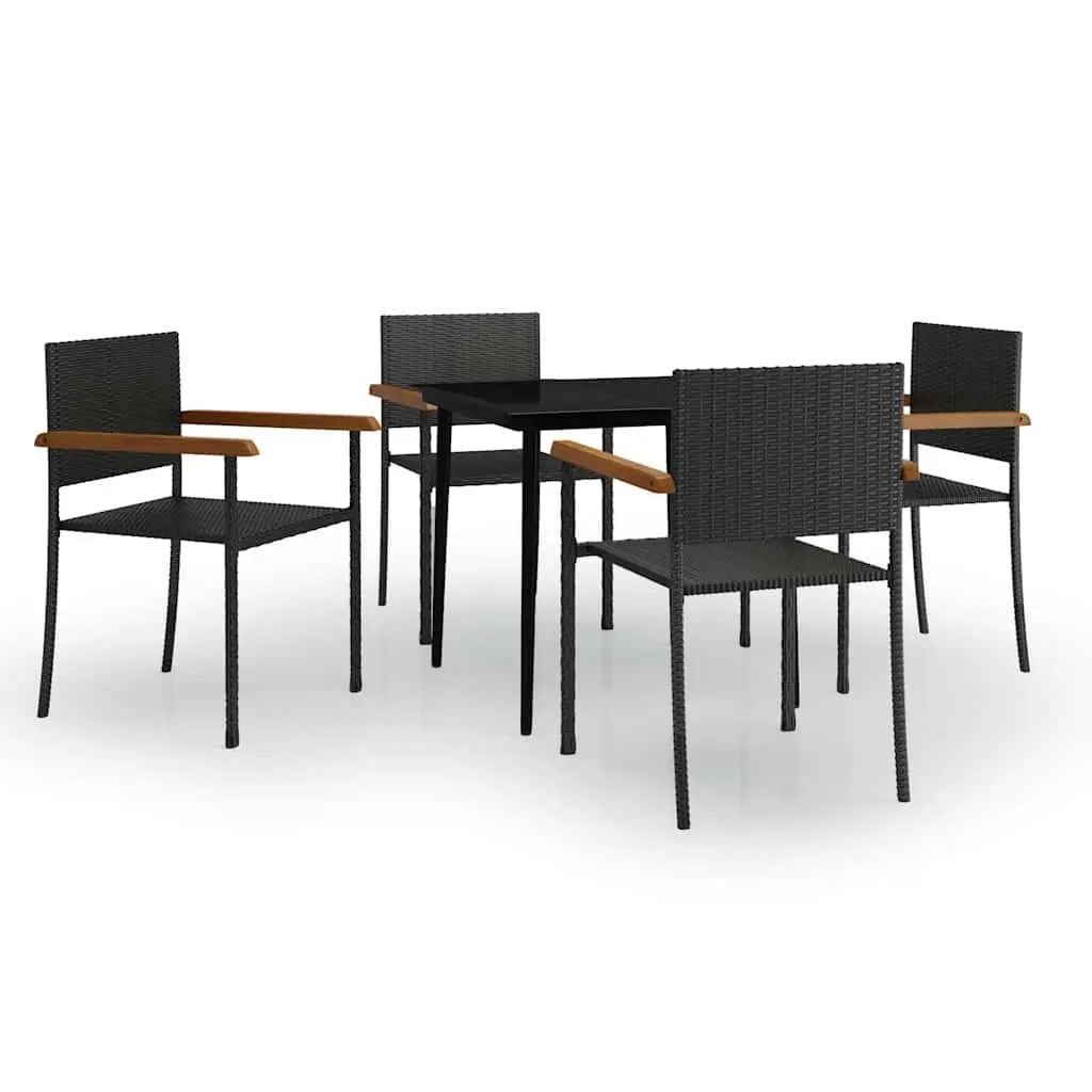 Garden Dining Set 5 Piece Powder-coated Steel Glass Table PE Rattan Chairs Black