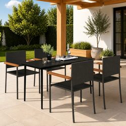 Durable 5 Piece Garden Dining Set with Black Rattan Chairs