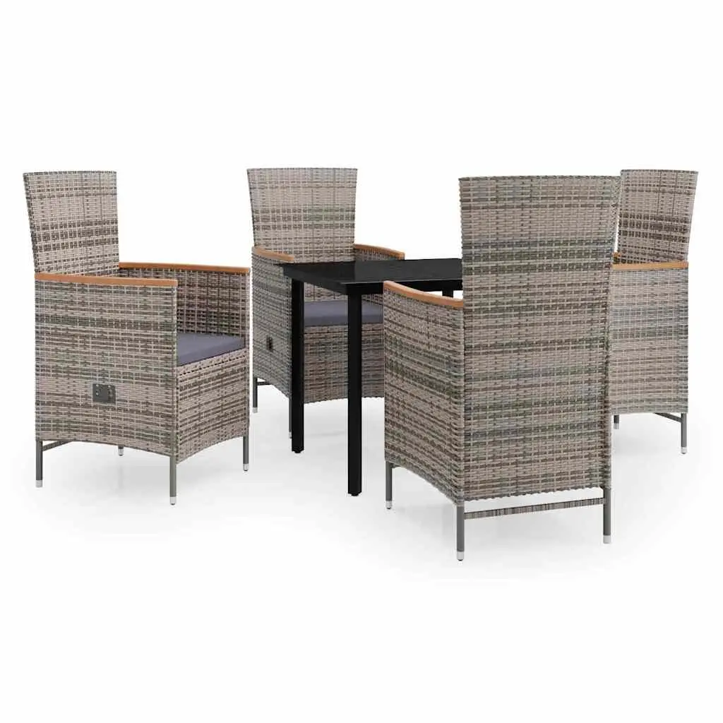 Garden Dining Set Powder-coated Steel PE Rattan 5 Piece Grey Cushions