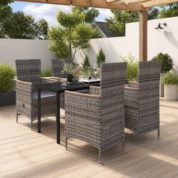 Durable 5 Piece Garden Dining Set with Cushions Grey Rattan