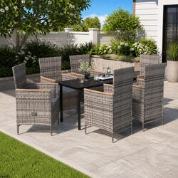 Grey Outdoor 7 Piece Garden Dining Set with Cushions
