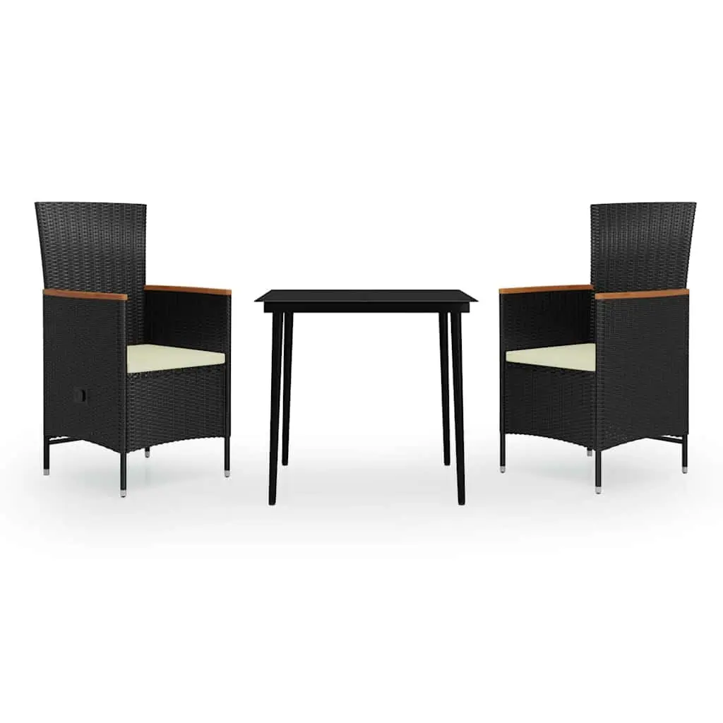 3 Piece Garden Dining Set Powder-coated Steel PE Rattan Black