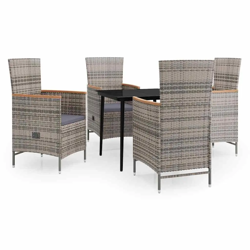 Garden Dining Set 5 Piece Powder-coated Steel PE Rattan Cushions Grey
