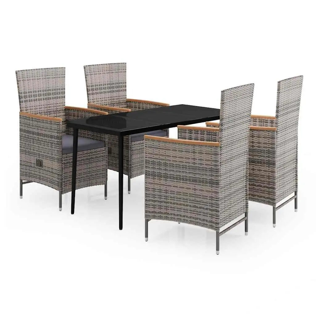 Garden Dining Set with Grey Rattan Chairs and Glass Table