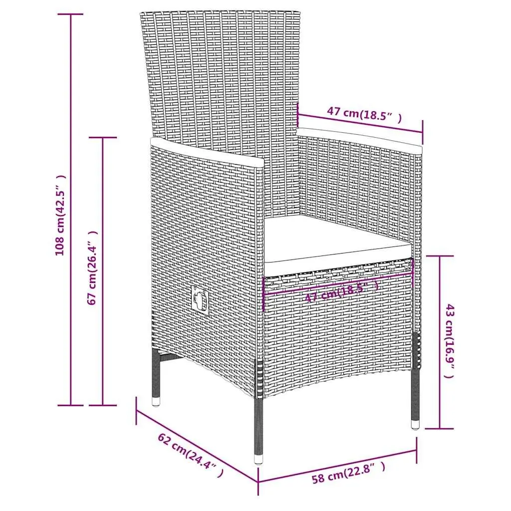 Garden Dining Set with Grey Rattan Chairs and Glass Table