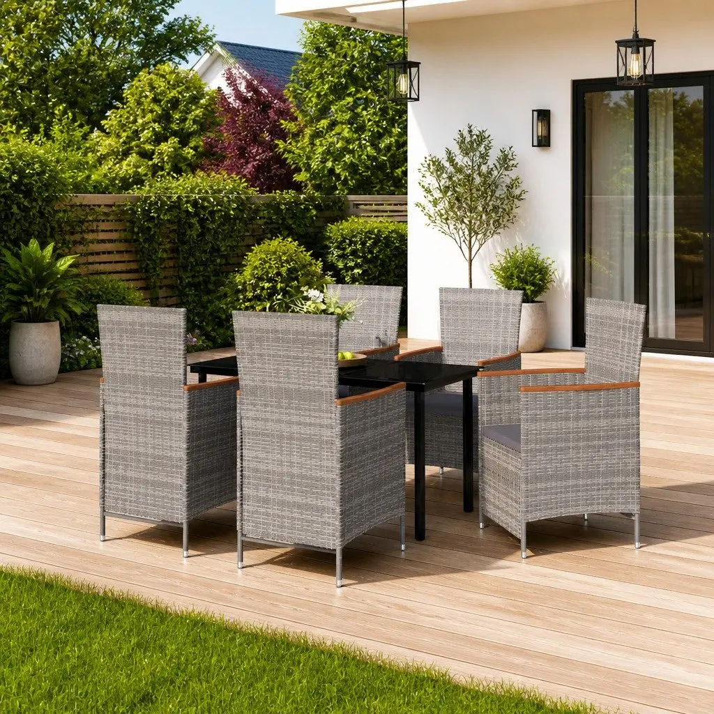 7 Piece Grey Rattan Garden Dining Set with Table