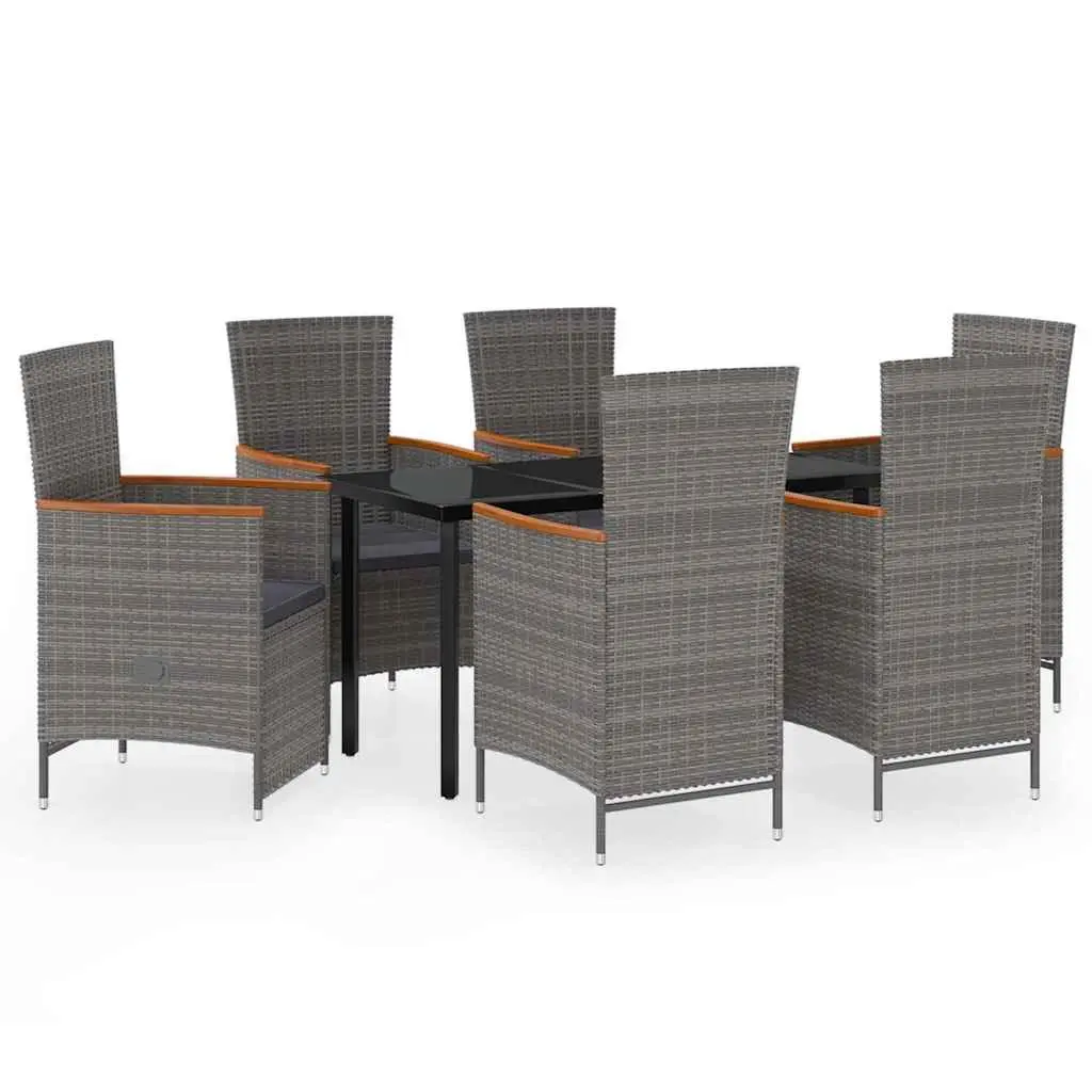 7 Piece Grey Rattan Garden Dining Set with Table