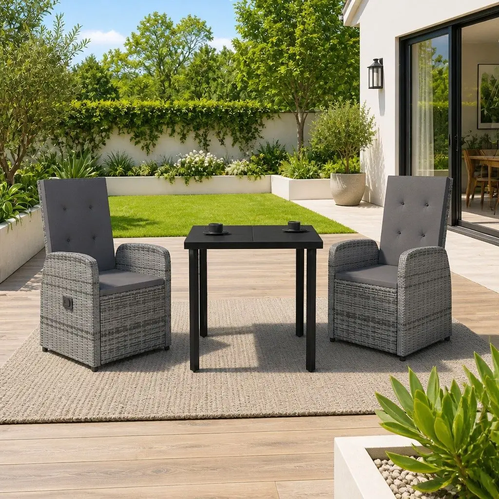 3 Piece Garden Dining Set in Grey Rattan