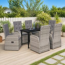 Durable 7 Piece Garden Dining Set with Grey Rattan Chairs