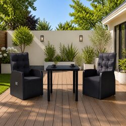 Durable 3 Piece Black Garden Dining Set with Cushions