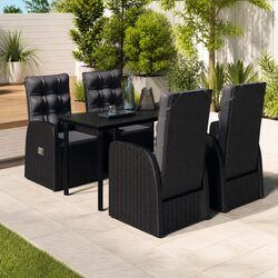 5 Piece Outdoor Dining Set for Patio with Cushions - Black