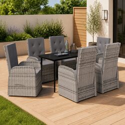 Grey Rattan 7 Piece Garden Dining Set with Glass Table