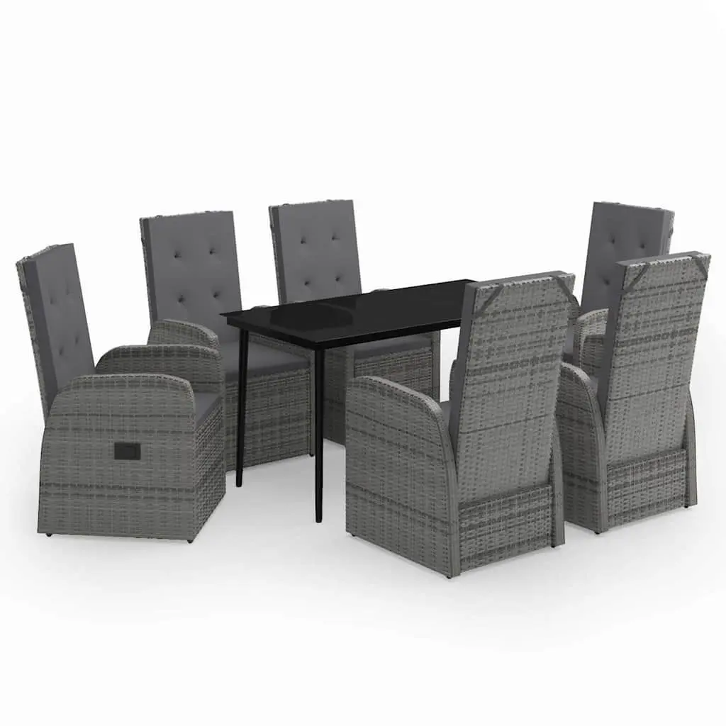 Outdoor Dining Set Grey Rattan Chairs Glass Table 7 Piece Patio Garden Furniture